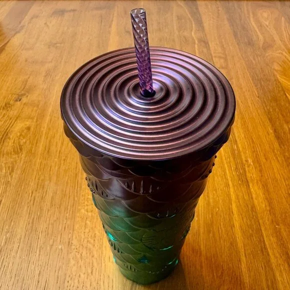 STARBUCKS 2024 Mermaid Scales Tumbler 24oz Green Purple Siren Straw Cup New - Picture 5 of 8